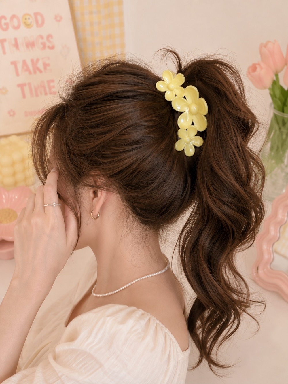 Yellow Daisy Floral Hair Claw Clip Large New
